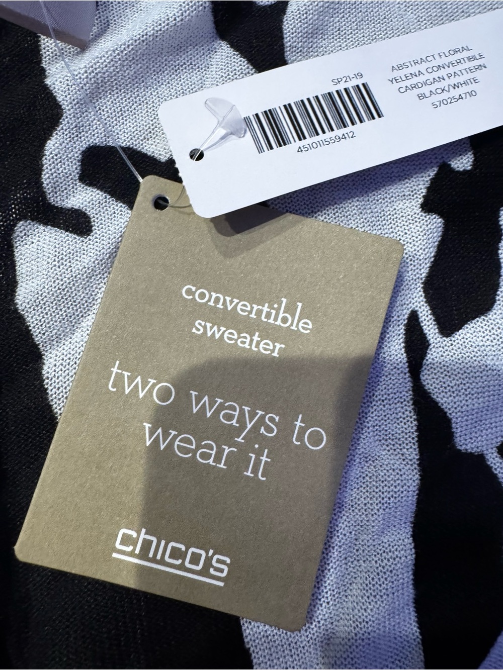 Chico’s New Black & White Floral Open Front Cardigan size 1 women medium - Picture 5 of 7
